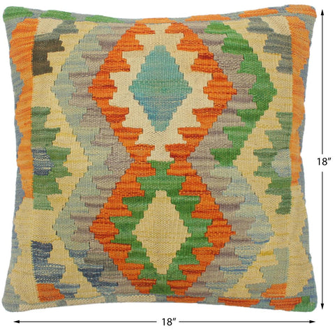 handmade Tribal Turkish Antique Rust Blue Hand-Woven SQUARE 100% WOOL pillow