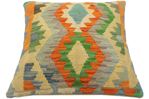 handmade Tribal Turkish Antique Rust Blue Hand-Woven SQUARE 100% WOOL pillow