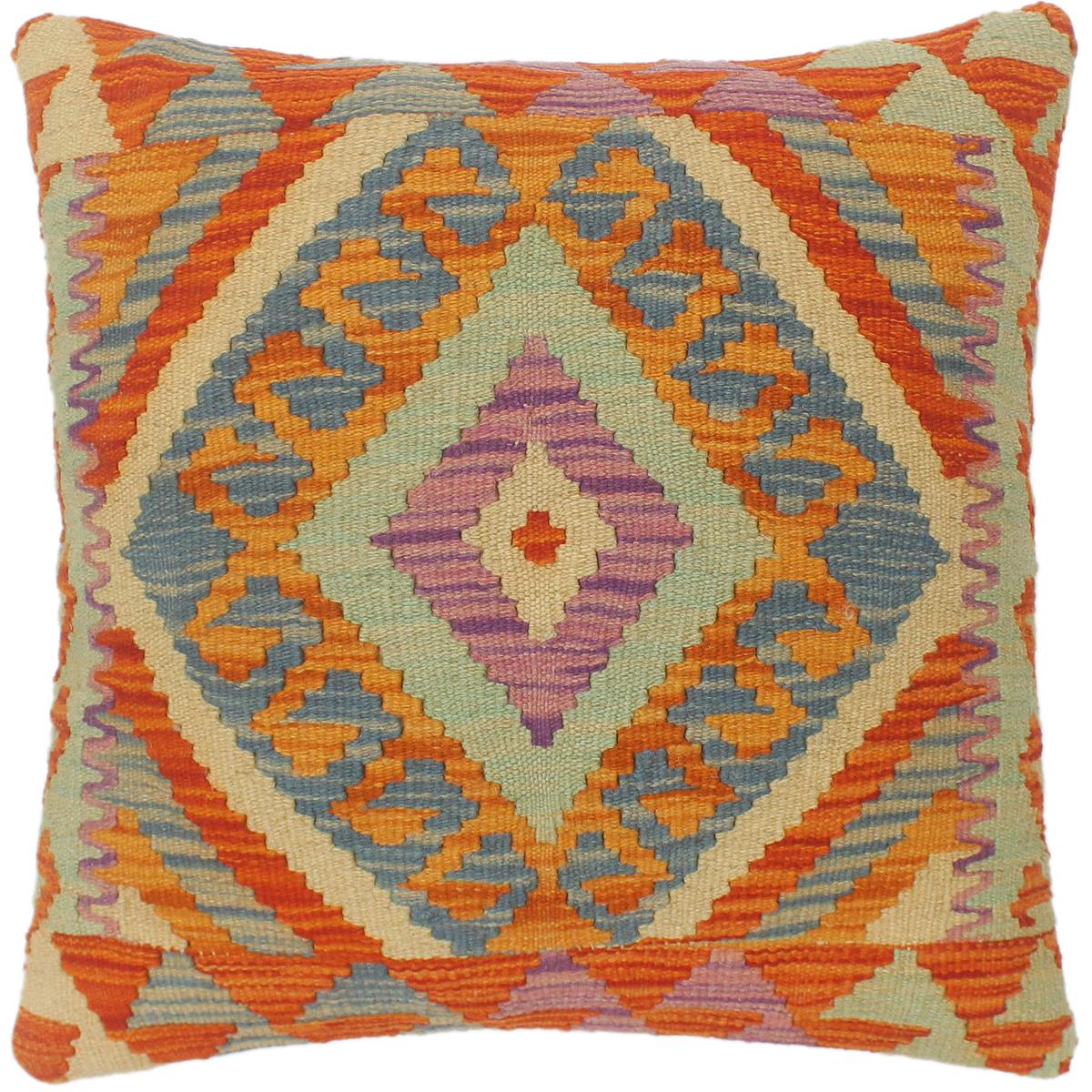 19x20 hand woven kilim throw pillow in rust, blue and beige - Bohemian Turkish Stacey