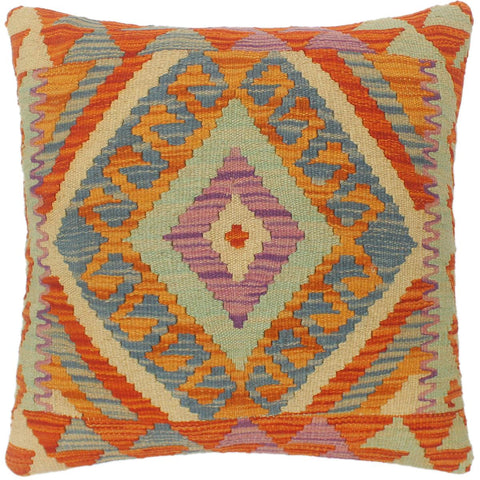 handmade Tribal Turkish Antique Rust Blue Hand-Woven SQUARE 100% WOOL pillow