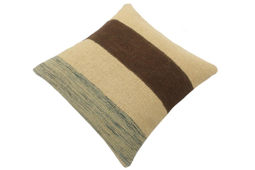 handmade Tribal Turkish Antique Beige Brown Hand-Woven SQUARE 100% WOOL pillow
