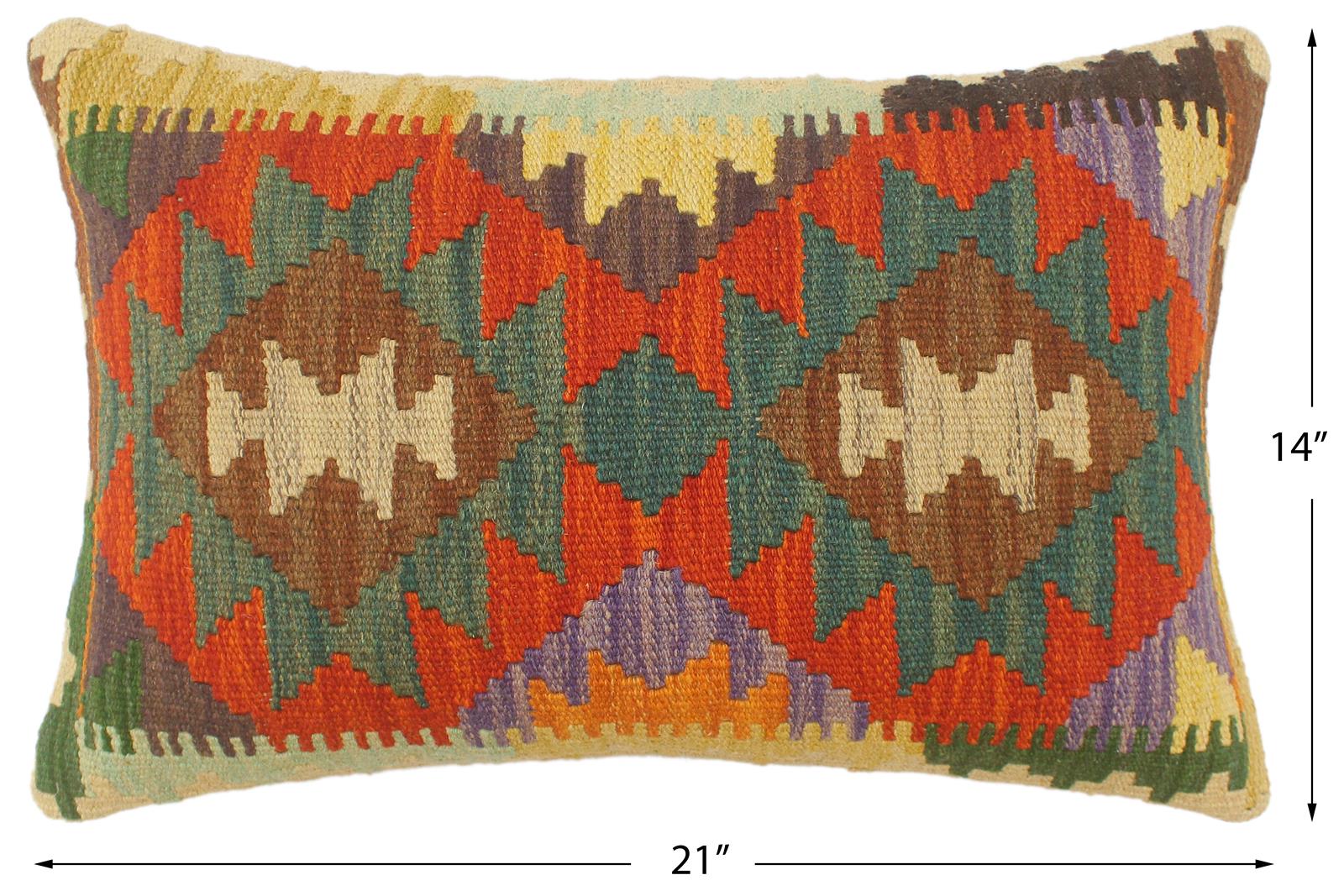 handmade Tribal Rust Blue Hand-Woven RECTANGLE 100% WOOL Pillow