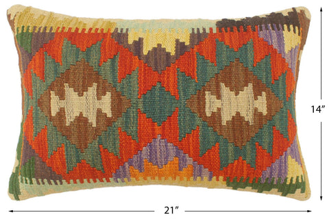 handmade Tribal Rust Blue Hand-Woven RECTANGLE 100% WOOL Pillow