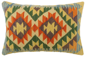 20x14 hand woven kilim lumbar pillow in rust, blue and beige - Turkish Rustic Cairns