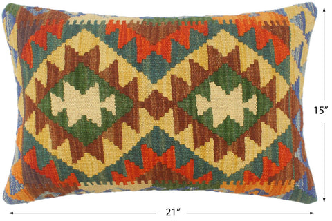 handmade Tribal Rust Blue Hand-Woven RECTANGLE 100% WOOL Pillow