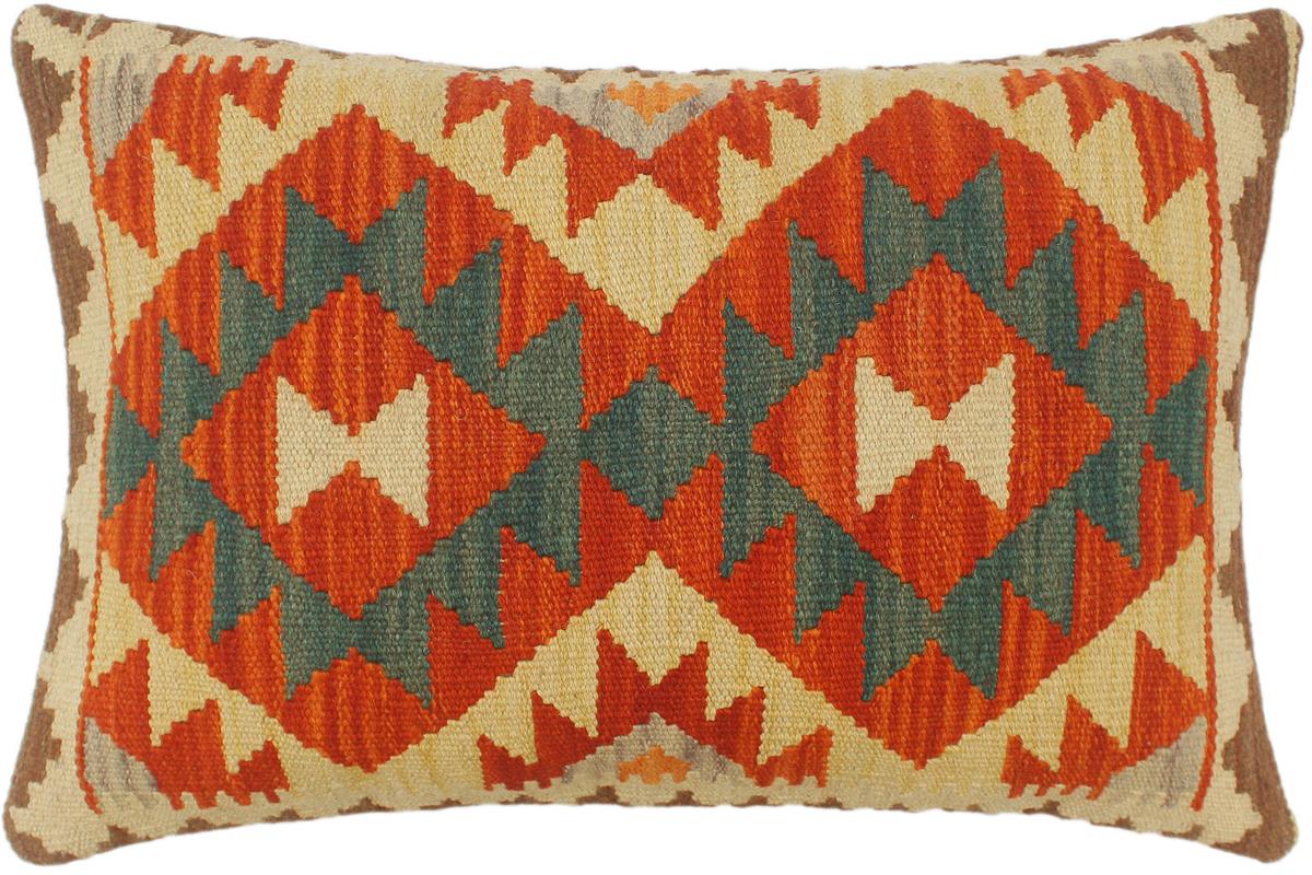 21x15 hand woven kilim lumbar pillow in rust, beige and gold - Turkish Boho Chic Rigby