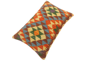 handmade Tribal Rust Blue Hand-Woven RECTANGLE 100% WOOL Pillow