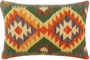 21x15 hand woven kilim lumbar pillow in rust, gold and beige - Turkish Bohemian Avery