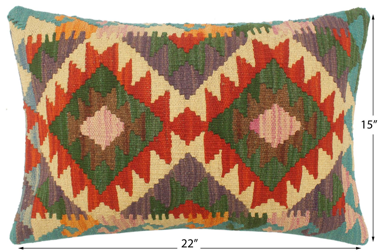 handmade Tribal Rust Blue Hand-Woven RECTANGLE 100% WOOL Pillow