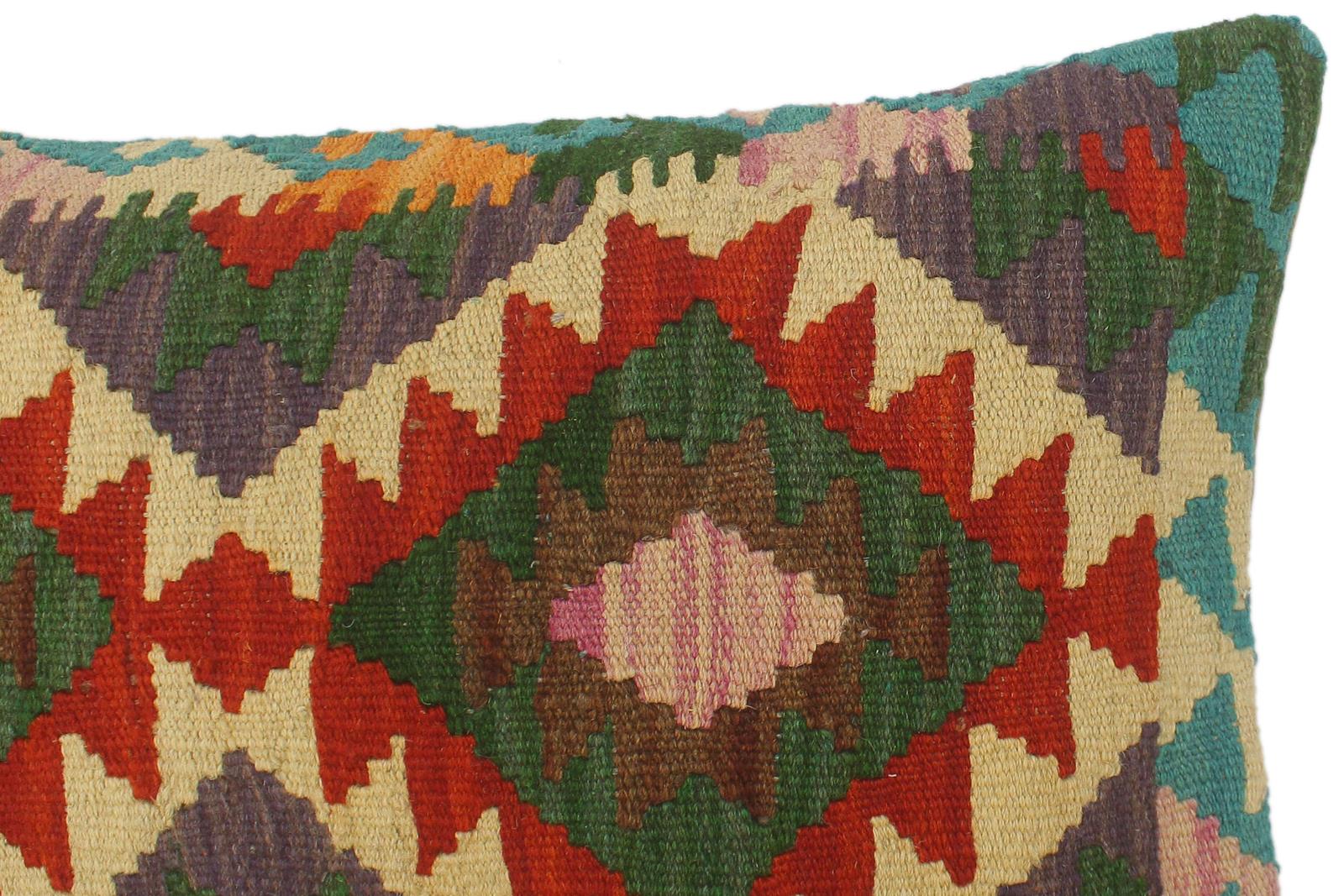 handmade Tribal Rust Blue Hand-Woven RECTANGLE 100% WOOL Pillow