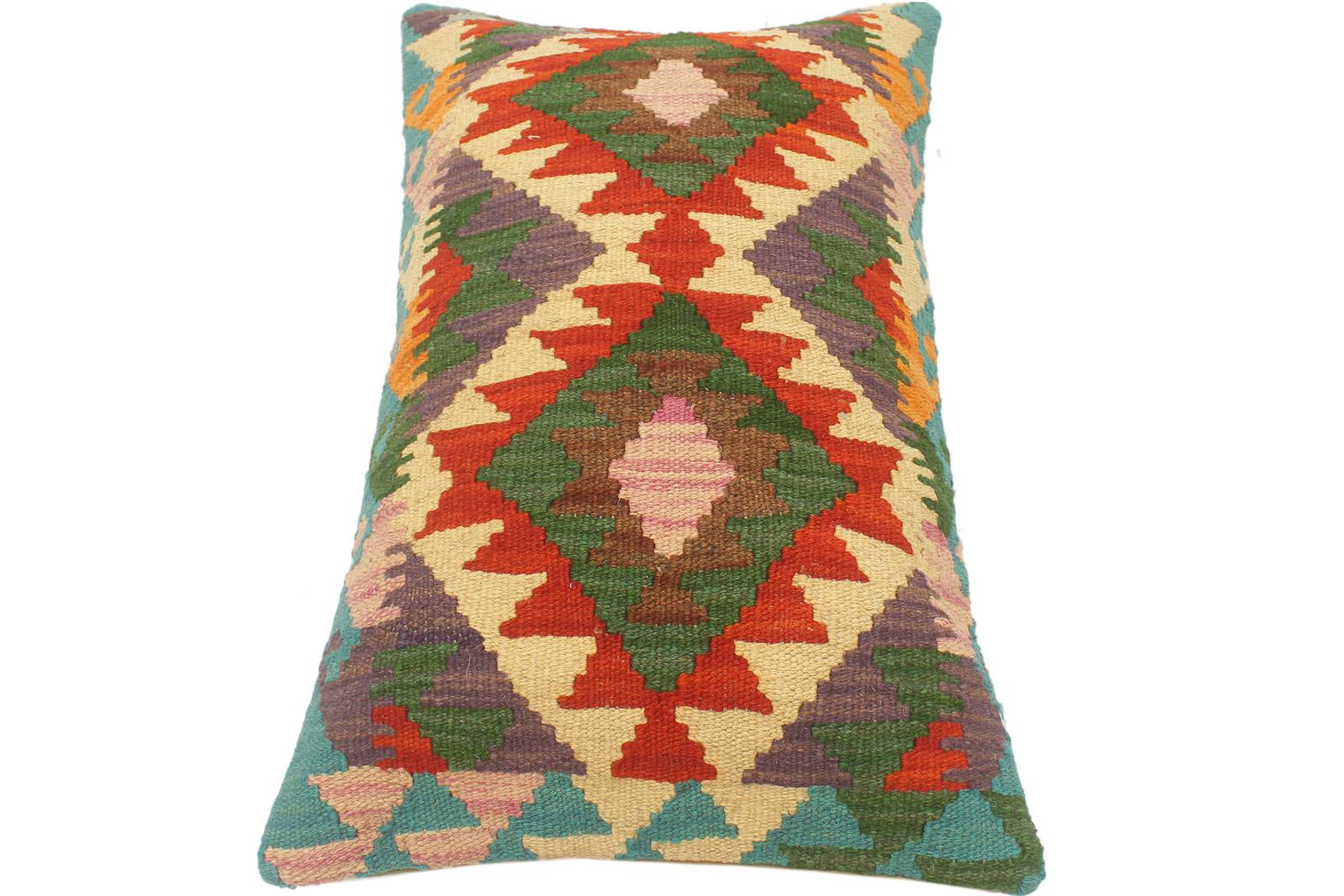 handmade Tribal Rust Blue Hand-Woven RECTANGLE 100% WOOL Pillow