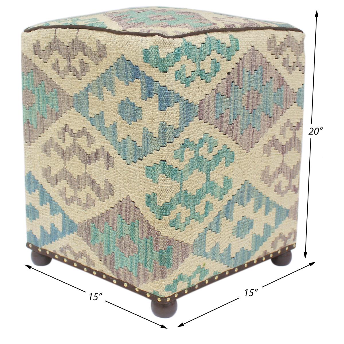 handmade Traditional Ottoman Beige Blue Hand-made SQUARE handmade ottoman pouf