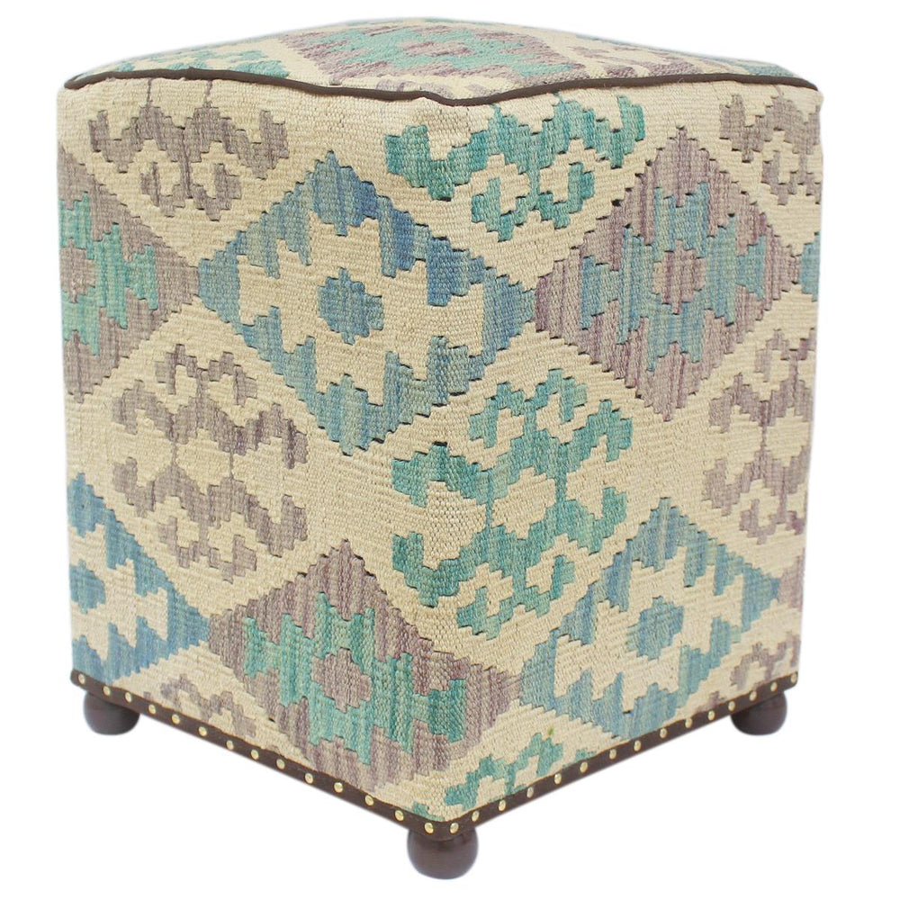 handmade Traditional Ottoman Beige Blue Hand-made SQUARE handmade ottoman pouf15 x 15 x 20