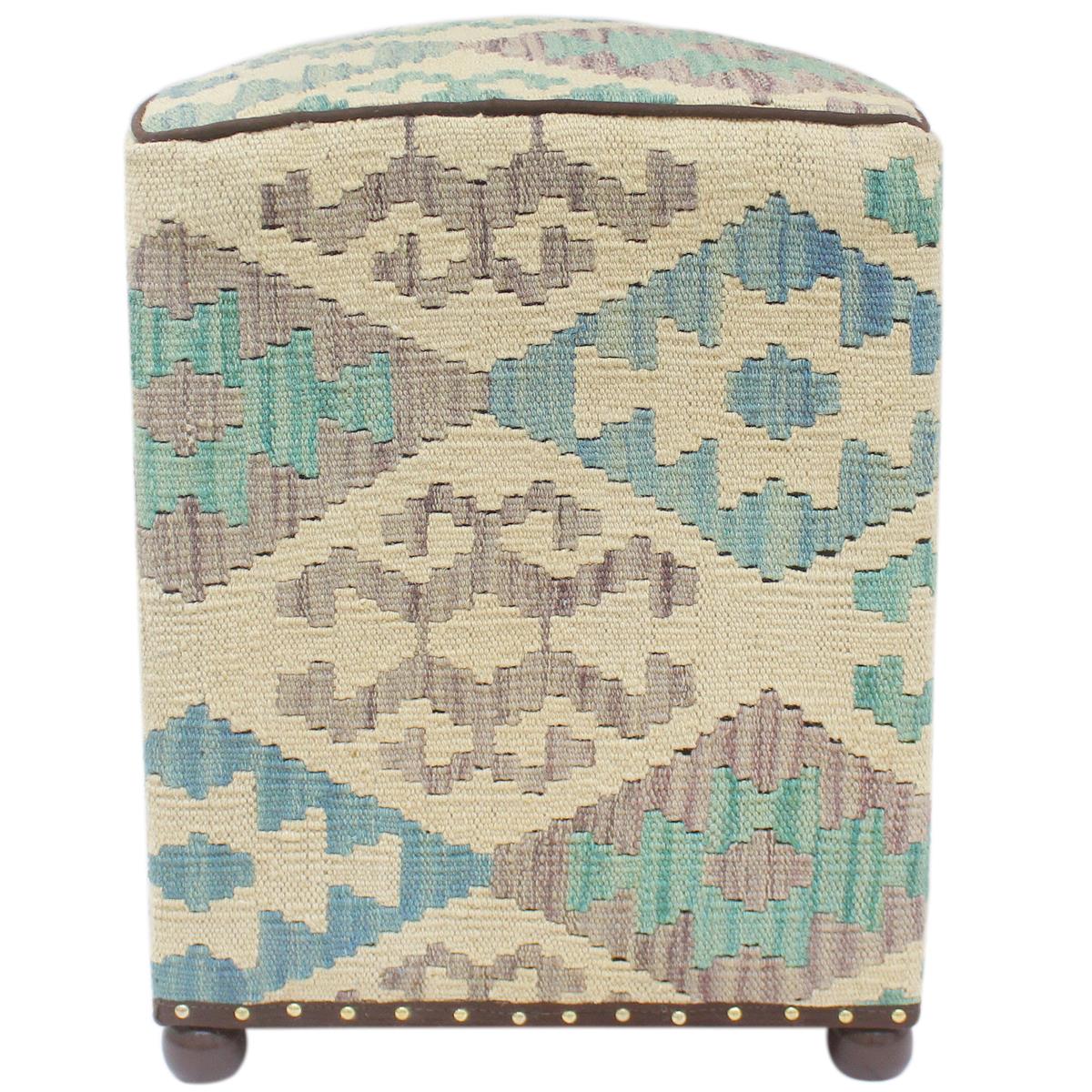 handmade Traditional Ottoman Beige Blue Hand-made SQUARE handmade ottoman pouf