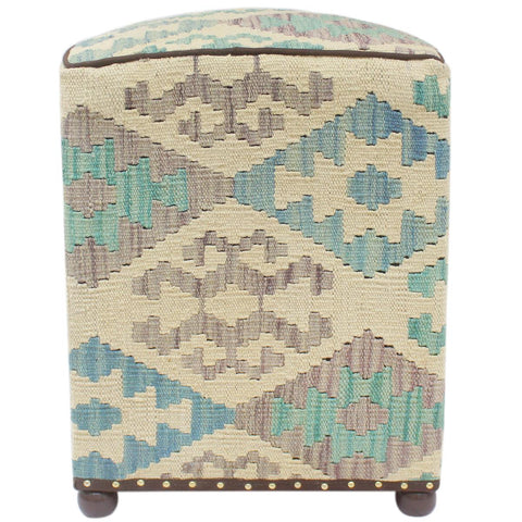 handmade Traditional Ottoman Beige Blue Hand-made SQUARE handmade ottoman pouf