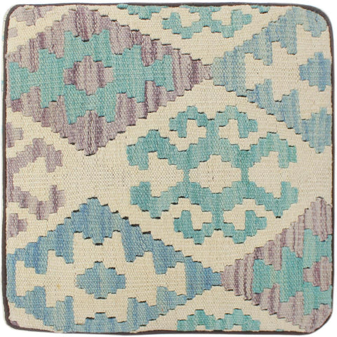 handmade Traditional Ottoman Beige Blue Hand-made SQUARE handmade ottoman pouf