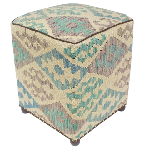 handmade Traditional Ottoman Beige Blue Hand-made SQUARE handmade ottoman pouf