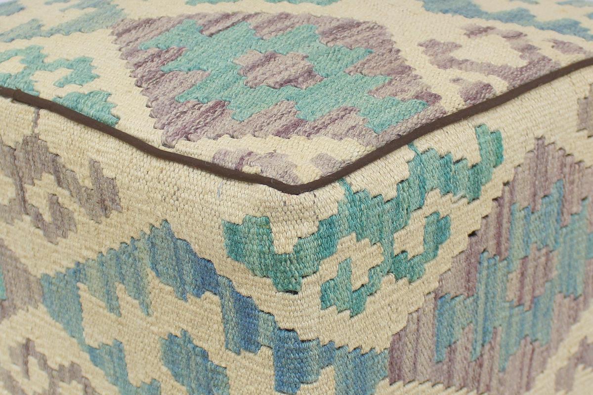 handmade Traditional Ottoman Beige Blue Hand-made SQUARE handmade ottoman pouf