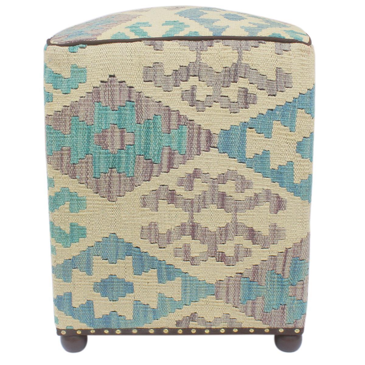 handmade  Ottoman Beige Black Hand-made SQUARE 100% WOOL 