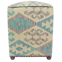 handmade  Ottoman Beige Black Hand-made SQUARE 100% WOOL 