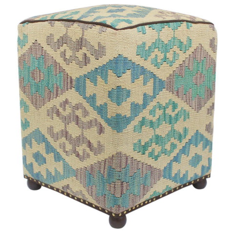 handmade  Ottoman Beige Black Hand-made SQUARE 100% WOOL 