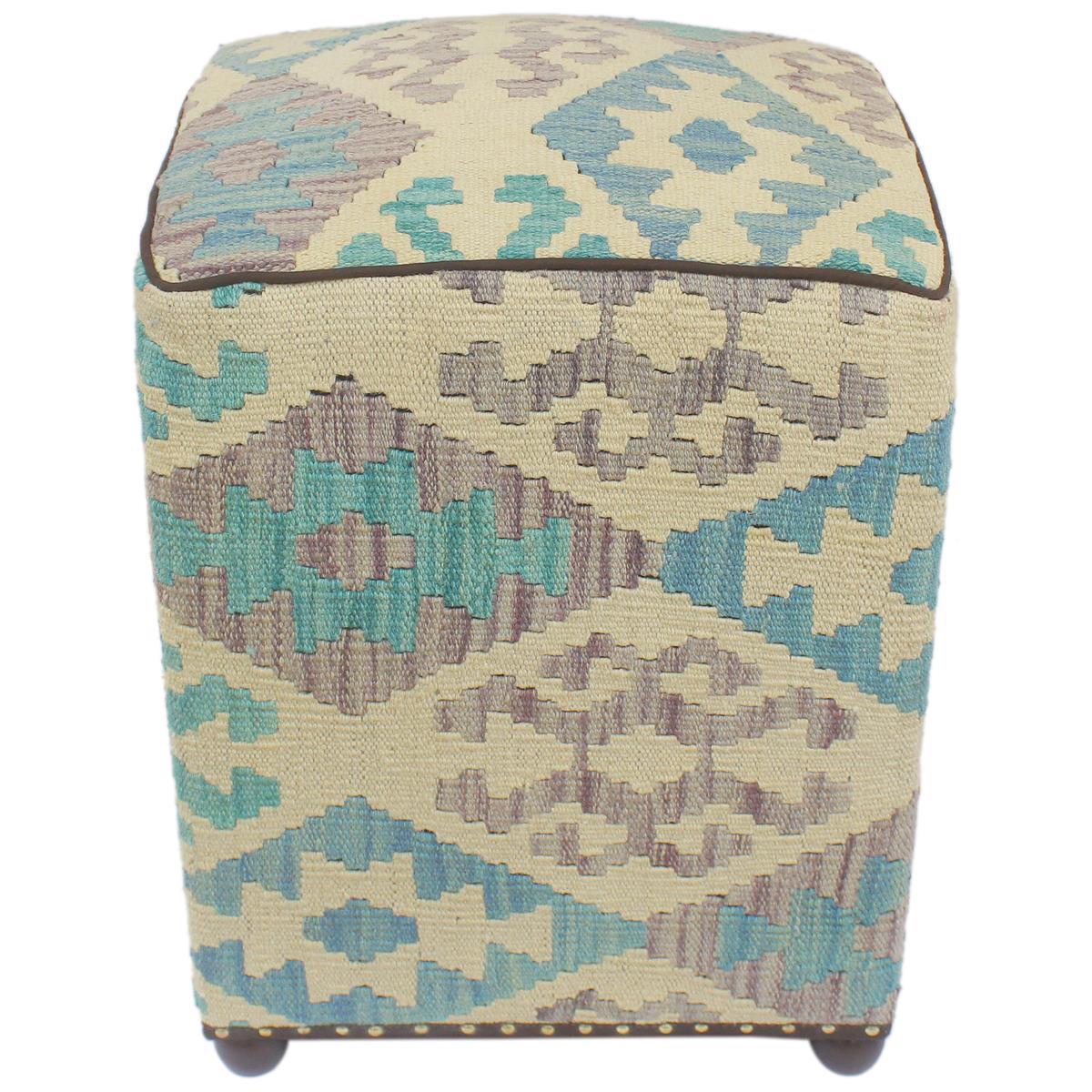 handmade  Ottoman Beige Black Hand-made SQUARE 100% WOOL 