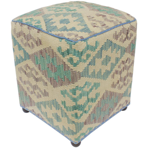 handmade Traditional Ottoman Beige Blue Hand-made SQUARE handmade ottoman pouf