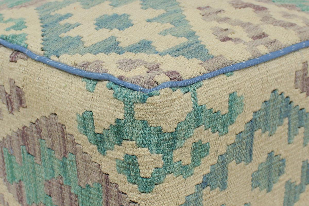 handmade Traditional Ottoman Beige Blue Hand-made SQUARE handmade ottoman pouf