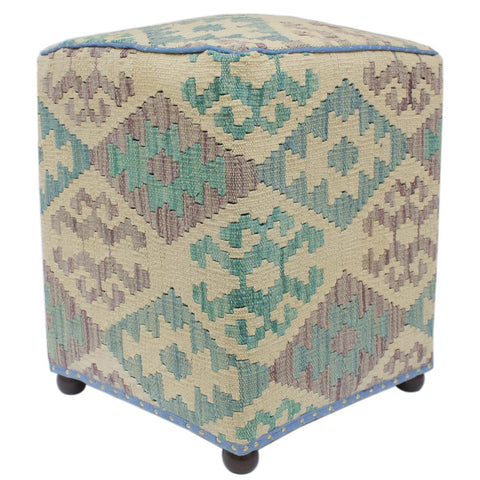 handmade Traditional Ottoman Beige Blue Hand-made SQUARE handmade ottoman pouf15 x 15 x 21