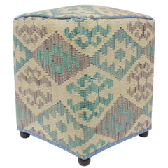 handmade Traditional Ottoman Beige Blue Hand-made SQUARE handmade ottoman pouf15 x 15 x 21