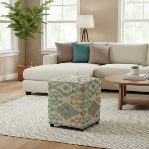handmade Traditional Ottoman Beige Blue Hand-made SQUARE handmade ottoman pouf