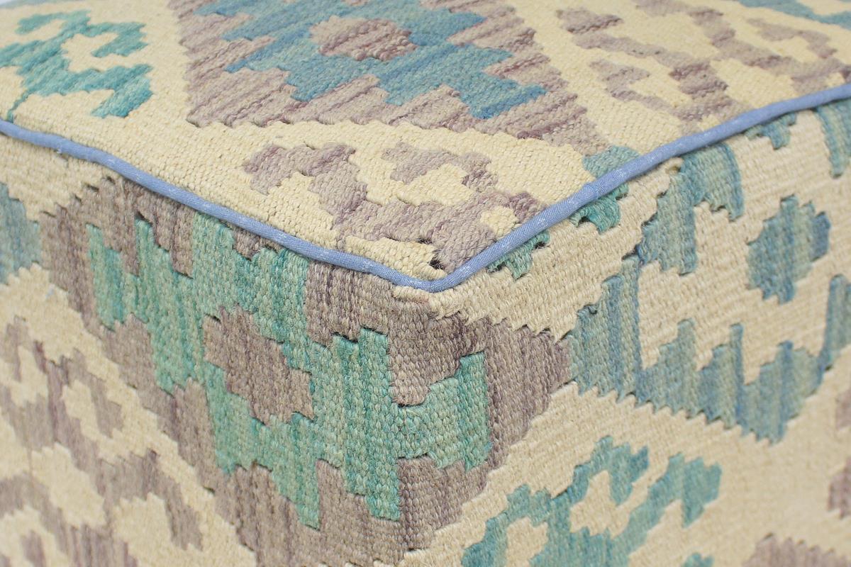 handmade Traditional Ottoman Beige Blue Hand-made SQUARE handmade ottoman pouf