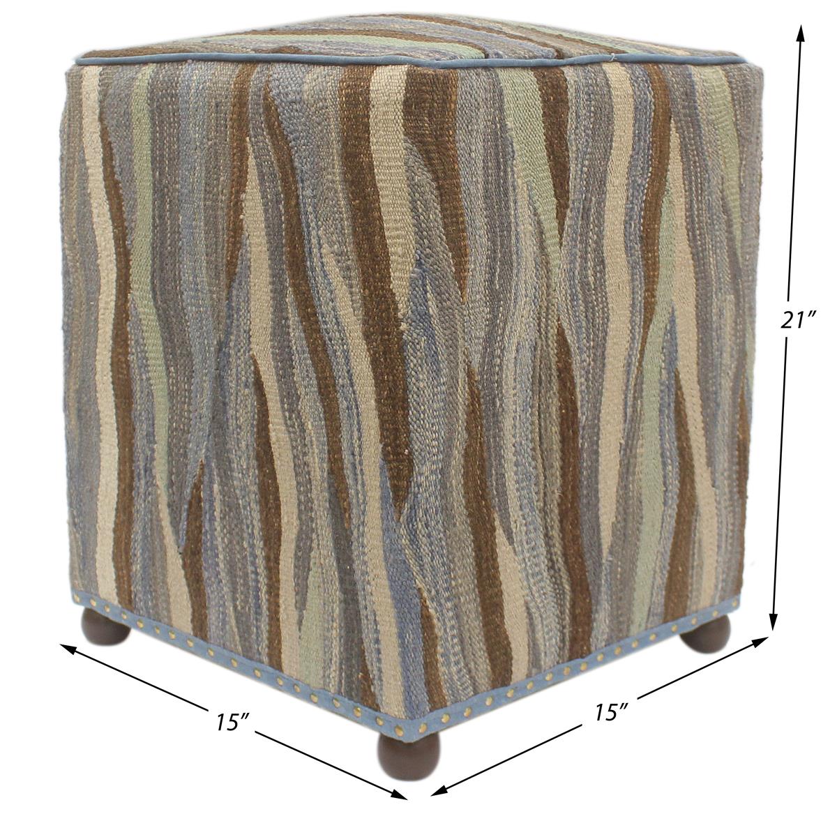 handmade Modern Ottoman Blue Beige Hand-made SQUARE handmade ottoman pouf