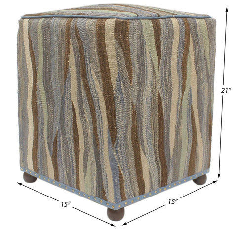 handmade Modern Ottoman Blue Beige Hand-made SQUARE handmade ottoman pouf