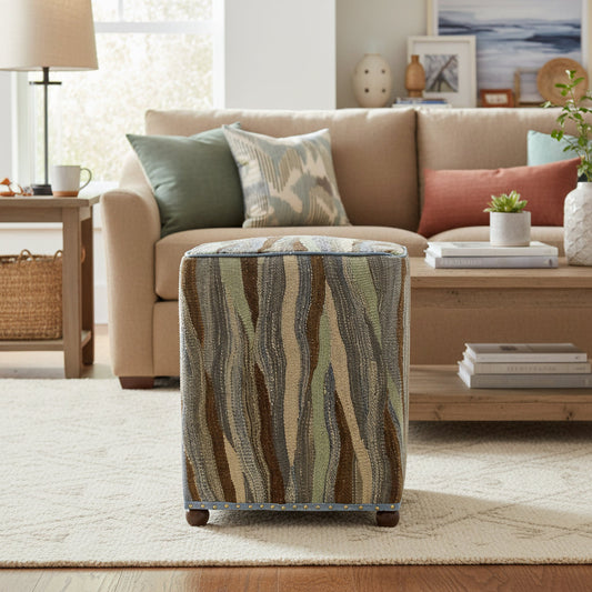 handmade Modern Ottoman Blue Beige Hand-made SQUARE handmade ottoman pouf