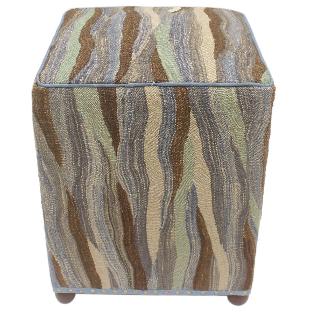 handmade Modern Ottoman Blue Beige Hand-made SQUARE handmade ottoman pouf