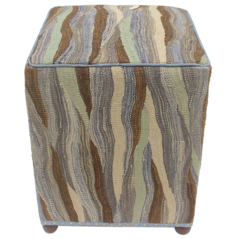 handmade Modern Ottoman Blue Beige Hand-made SQUARE handmade ottoman pouf