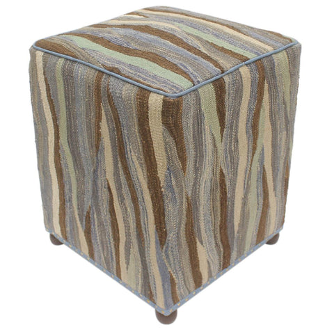 handmade Modern Ottoman Blue Beige Hand-made SQUARE handmade ottoman pouf