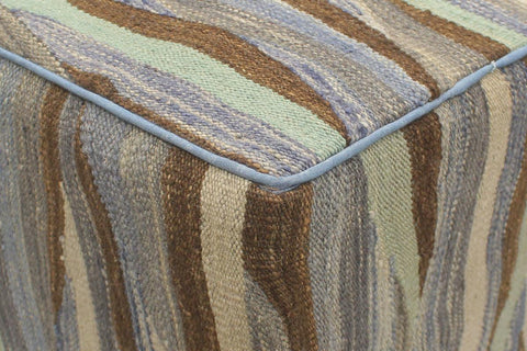handmade Modern Ottoman Blue Beige Hand-made SQUARE handmade ottoman pouf