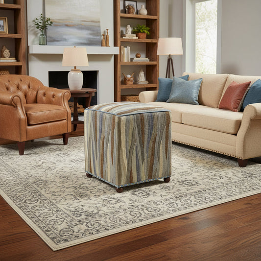 handmade Modern Ottoman Blue Beige Hand-made SQUARE handmade ottoman pouf