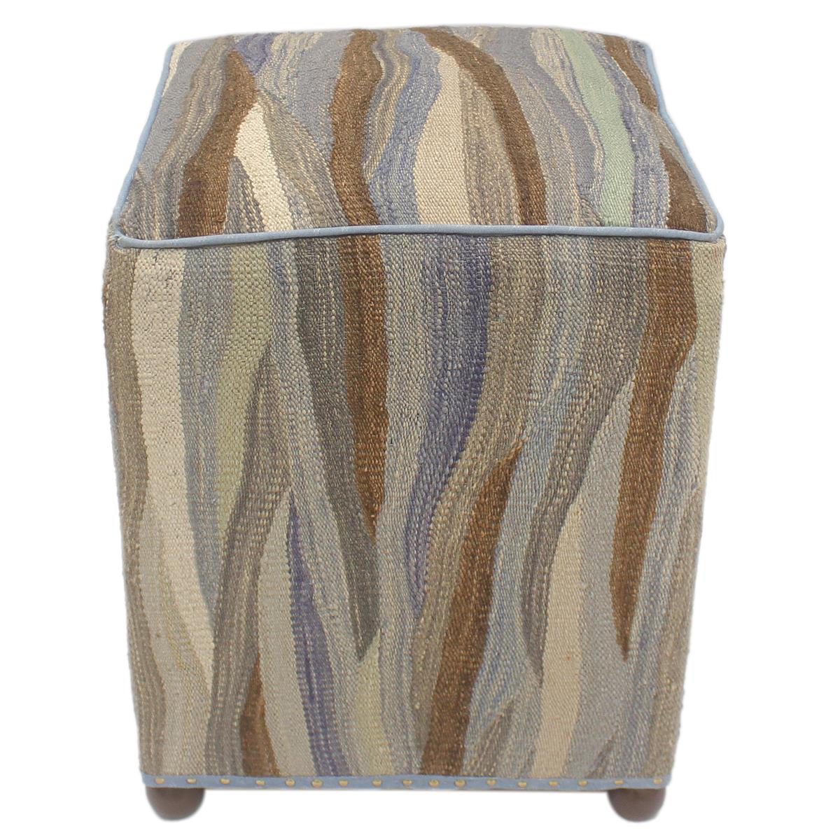handmade Modern Ottoman Blue Beige Hand-made SQUARE handmade ottoman pouf