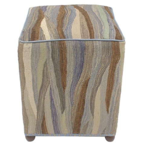 handmade Modern Ottoman Blue Beige Hand-made SQUARE handmade ottoman pouf