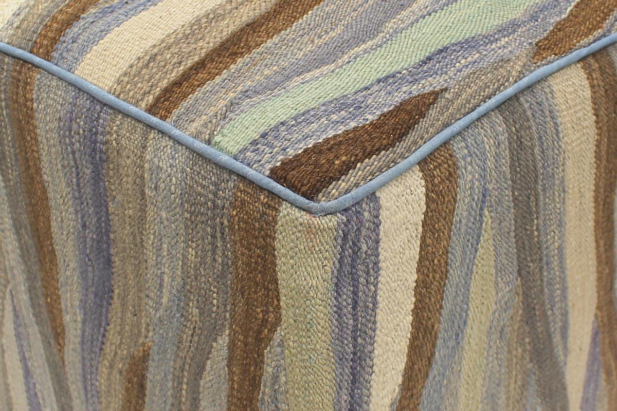 handmade Modern Ottoman Blue Beige Hand-made SQUARE handmade ottoman pouf