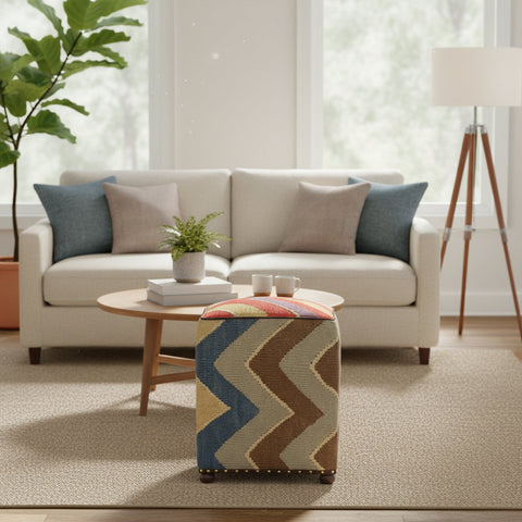 handmade Modern Ottoman Red Blue Hand-made SQUARE handmade ottoman pouf