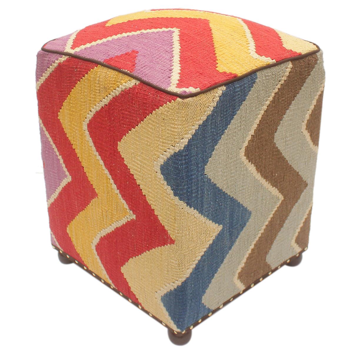 handmade Modern Ottoman Red Blue Hand-made SQUARE handmade ottoman pouf