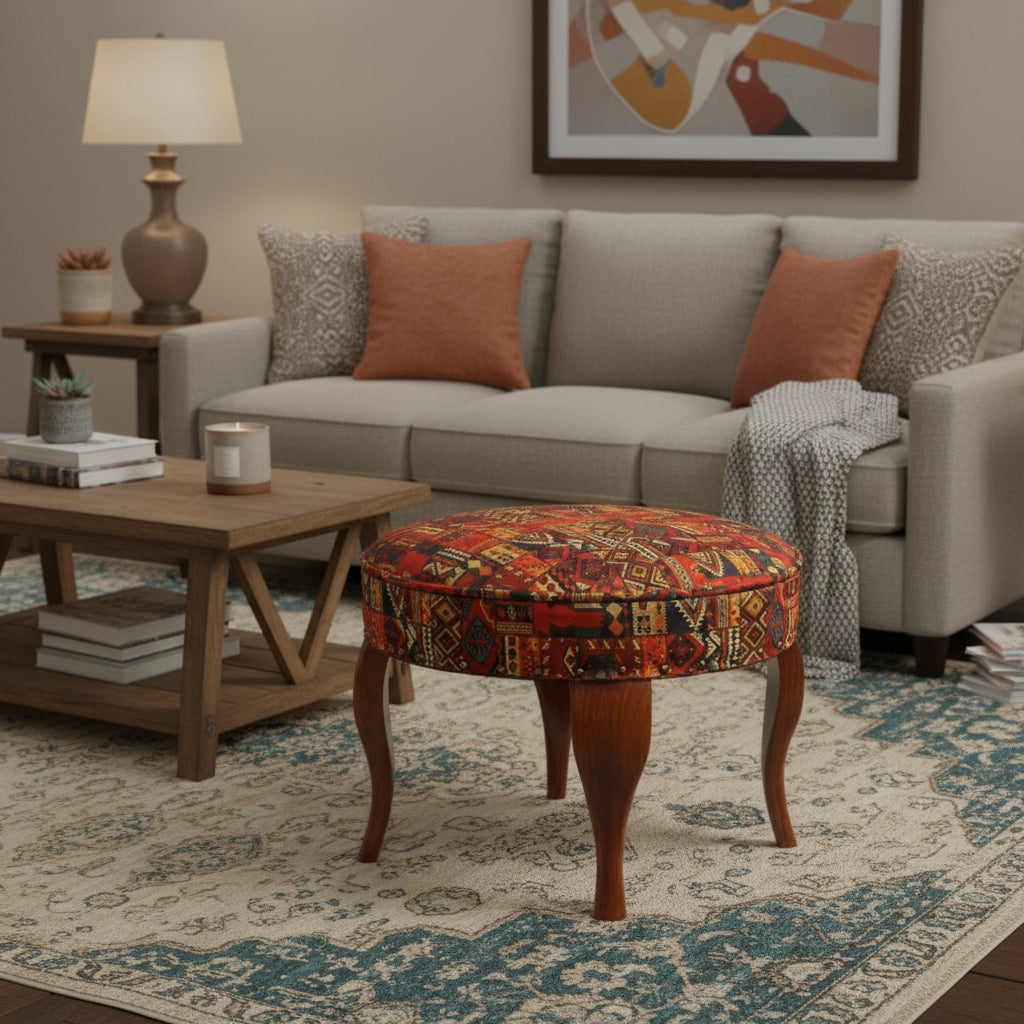 handmade Traditional Victorianot Rust Blue Hand-made ROUND JAQUARD area rug  23'' x 23'' x 18''