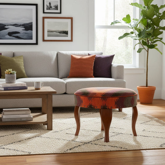 handmade Traditional Victorianot Rust Blue Hand-made ROUND JAQUARD area rug  23 x 23 x 18