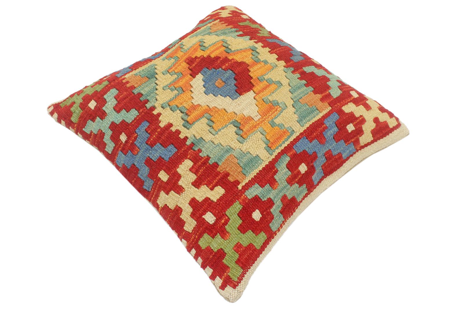 handmade Tribal Turkish Antique Rust Blue Hand-Woven SQUARE 100% WOOL pillow
