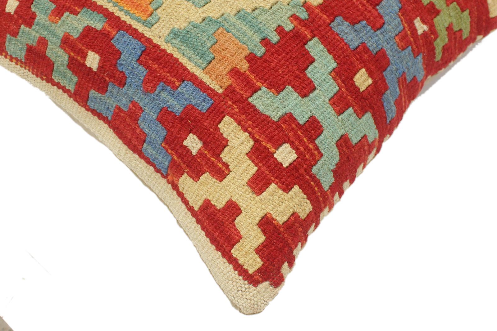 handmade Tribal Turkish Antique Rust Blue Hand-Woven SQUARE 100% WOOL pillow