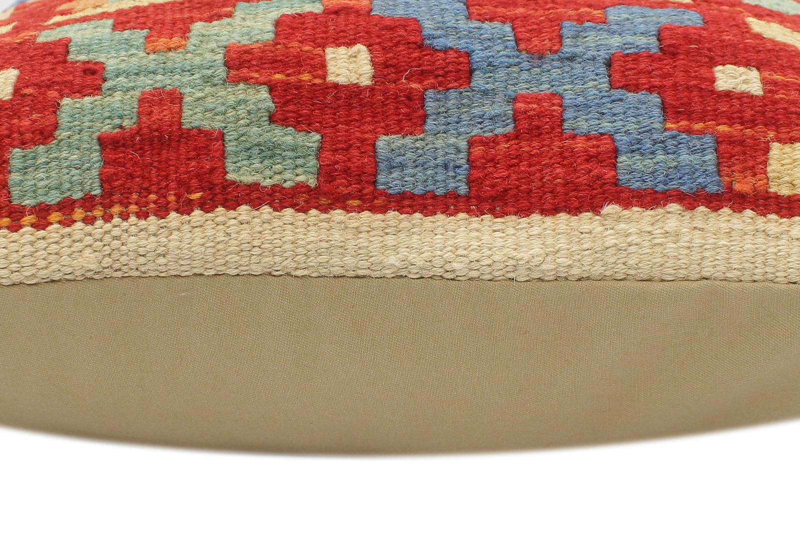 handmade Tribal Turkish Antique Rust Blue Hand-Woven SQUARE 100% WOOL pillow